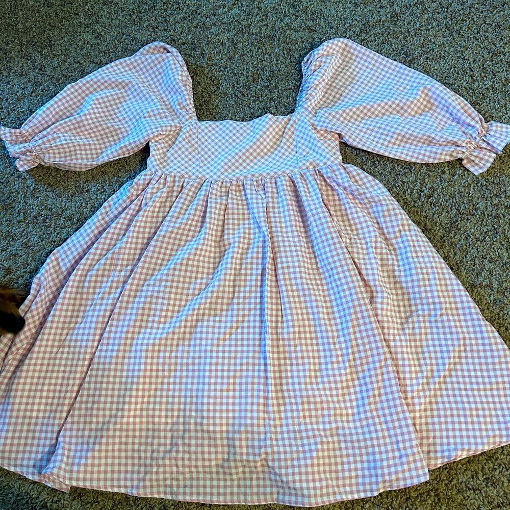 Sweet lemon pink gingham print dress